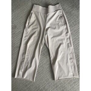 Athleta Pants Women Medium Cosmic Crop Beige Wide Leg High Rise Zip Pockets